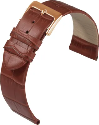 Produktbild von Eulit Rainbow Uhrenarmband Kalbsleder braun flach Krokoprägung, Stegbreite:18mm, Schließe:Roséfarben