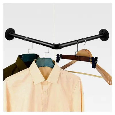 Produktbild von 46 cm Rechter Winkel Industrierohr Kleiderstangen Kleiderständer zur Wandmontage für Schlafzimmer, Wohnzimmer und Küche