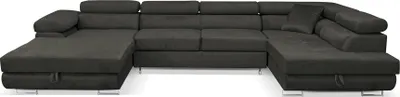 Produktbild von Sofiland Aller XXL narożnik prawy w kształcie litery U z funkcją spania, zestaw wypoczynkowy z 2 szufladami na pościel, sofa do salonu GREY MONOLITH 85, sofa, rozkładana sofa, kanapa