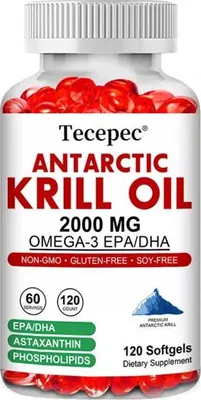 Produktbild von Antarctic Krill Oil 2000mg (120 Kapseln) Nahrungsergänzungsmittel, Herz, Gelenke, Knochen, Gehirn