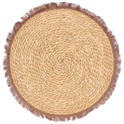 Obrázek produktu pro Podtácek, podložka pod talíř, boho styl, hnědá barva s frędzlemi, dekorace na stůl, pro domácnost, 38 cm