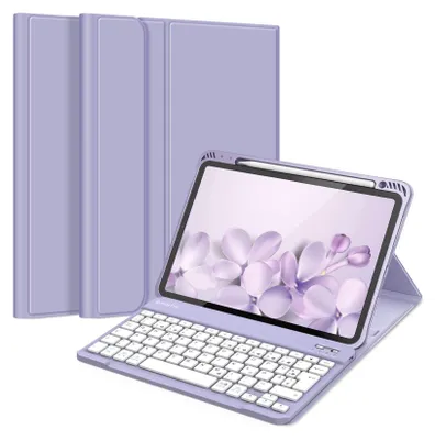 Produktbild von FINTIE Hülle mit Tastatur für iPad Air 11 Zoll M4/M3/M2 (2026/2025/2024), iPad Air 5./4. Gen 10,9 Zoll, TPU Rückschale Schutzhülle mit Stifthalter, magnetisch Abnehmbarer QWERTZ Keyboard, Violett
