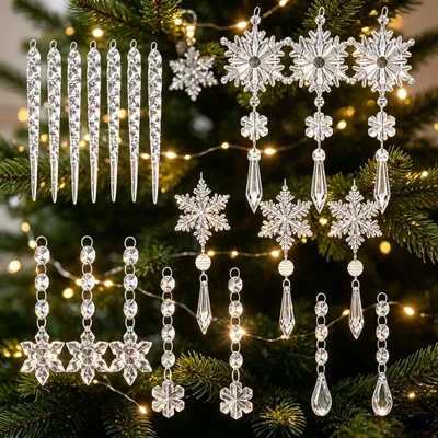 Produktbild von Schneeflocken Deko Set - 28-teilig - Baumschmuck Anhänger - Weiß