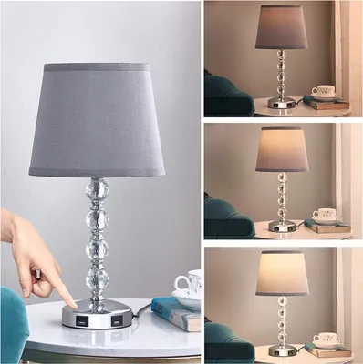 Produktbild von Tischleuchte Touchfunktion dimmbar Nachtlicht E27, mit USB Ladefunktion Aufladbar Schreibtischlampe mit Stoff Lampenschirm - Glühbirne einschließlich, 2er Set, Nachttischlampe, Wohnzimmer, Schlafzimmer