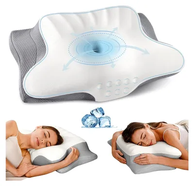 Produktbild von Nackenkissen zur Schmerzlinderung - Ergonomisches Memory-Schaum-Kissen für Seitenschläfer, konturiertes orthopädisches Bettkissen