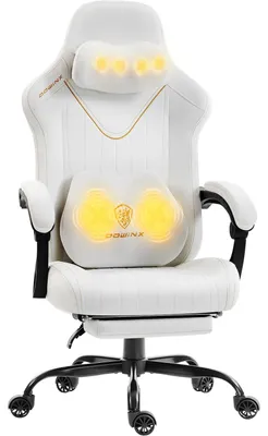 Obrázek produktu pro Herní židle, ergonomická židle, herní křeslo s podnožkou, nosnost 150 kg, herní židle s nastavitelnými podloketníky, barva béžová