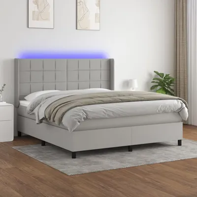 Produktbild von vidaXL Boxspringbett mit Matratze & LED Hellgrau 180x200 cm Stoff - Boxspringbett - Boxspringbetten - Bett - Schlafzimmermöbel