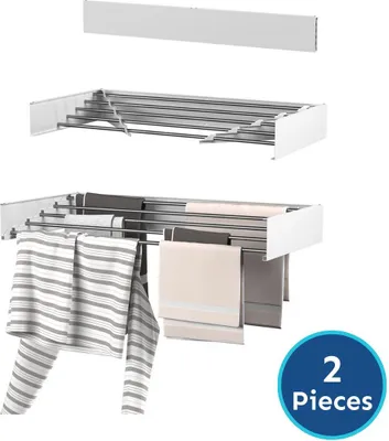Produktbild von Wasophoogte® Wäscheständer Ausziehbar, wäscheständer wand, 4m Trockenlänge, Klappbarr Waschetrockner 80cm, Weiß - 2 pièces