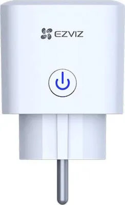 A white smart plug with a power button and the EZVIZ logo.