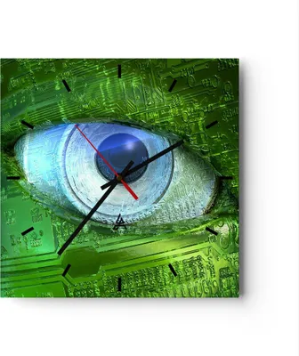 Produktbild von Wanduhr - Quadrat - Glasuhr - Computergrafik Abstraktion Prozessor - 40x40cm - Schleichendes Uhrwerk - Lautlos - zum Aufhängen bereit - Dekoration Modern - Wanddekoration aus Glas - C3AC40x40-0333