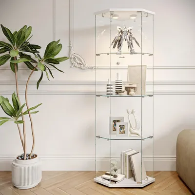 Obrázok produktu pre Sklenené vitríny s LED osvetlením, 4 úrovne, uzamykateľné, biele