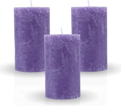 Zdjęcie produktu dla Rustykalna świeca filarowa 3-pak "Purple" vers. Kolory/rozmiary - długi czas palenia Antyczna świeca, bezzapachowa świeca ołtarzowa - świeca dekoracyjna, świeca adwentowa