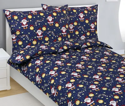 Image de Parure de lit en coton pour enfant - Noël - Bleu, jaune, blanc - 140 x 200, 70 x 90