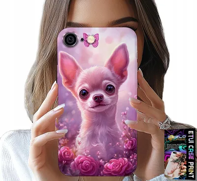 Image de Étui Pour Iphone ( 6 Plus ) - Chihuahua Sur Fond Rose Avec Fleurs