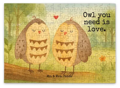 Produktbild von Mr. & Mrs. Panda Puzzle Eulen Liebe Design 192 Teile - Weiß - Geschenk, Eule, 1000, Liebesspruch, glücklich, 1500, 2000, Legespiel, Spruch, 500