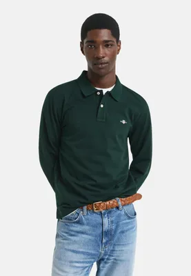 Produktbild von Gant einfarbiges Langarm-Poloshirt Gant normale Passform grün