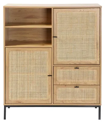 Image de CALICOSY - Buffet Haut avec Façades en Rotin Naturel - L100 x H120 cm - JAYA