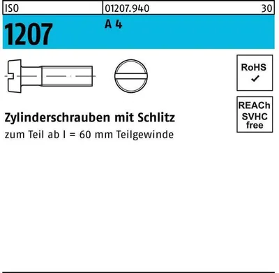 Produktbild von Reyher  Zylinderschrauben ISO 1207 A 4 M 3 x 40 A 4 (100 Stück)