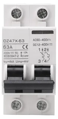 Image de Disjoncteur miniature AC DC 63 A, 2 pôles, pour rail DIN, ignifuge, adapté aux panneaux solaires, 400 V
