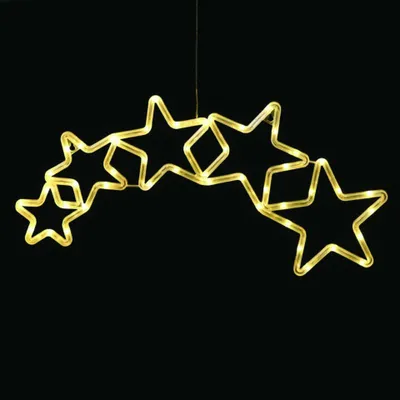 Produktbild von ACA Weihnachtsbeleuchtung, 5 Sterne, 47 warmweiße LEDs, Batteriebetrieb (3x AA)/USB, Schutzart IP20, 54 x 0,5 x 25 cm, X04471332