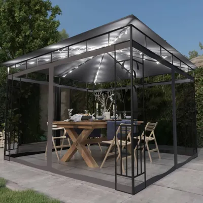 Image de Pavillon avec moustiquaire & guirlande lumineuse LED 3x3x2,73m Anthracite