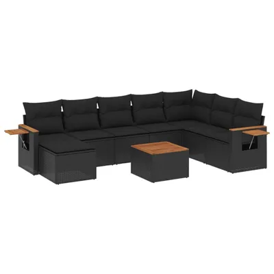Produktbild von 9-tlg. Garten-Sofagarnitur mit Kissen Schwarz Poly Rattan