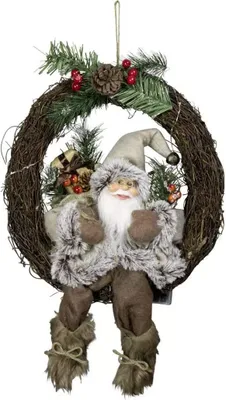 Produktbild von Weihnacht Weihnachtsdekoration Türkranz Weihnachtsmann 18 cm im Kranz Fensterbild Weihnachtskranz Weihnachtsdeko kranz mit LED beleuchtet