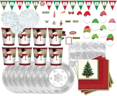 Produktbild von Weihnachtsfeier-Set (66-teilig) Weihnachtsparty Teller Becher Deko Fotorequisiten Weihnachtsfeier