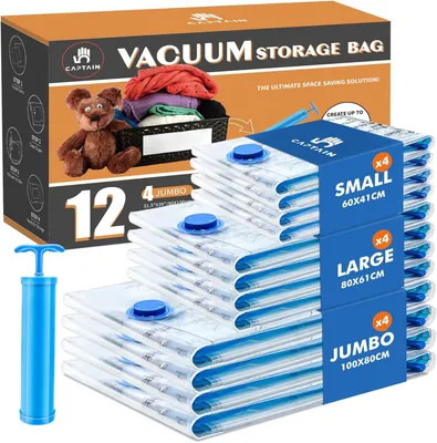Produktbild von Vakuumbeutel für Kleidung, 12 Stück, 3 Größen, mit Pumpe, für Reisen