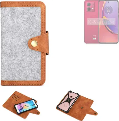 Produktbild von K-S-Trade Handyhülle kompatibel mit Motorola Moto G84 5G Schutzhülle Filz-Hülle Kunst-Leder hellgrau braun (1x)