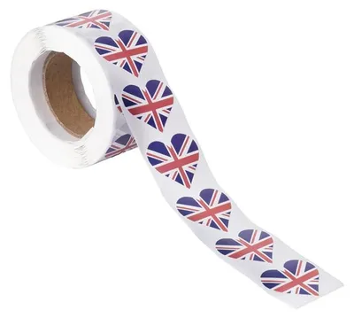 500 Herz-Aufkleber UK-Flagge, 25 x 20 mm, auf Rolle
