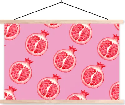 Produktbild von MuchoWow® Textilposter Obst - Rosa - Muster 120x80 cm mit holzfarbenen Rahmen - Aufhängeset