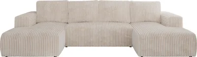 Produktbild von MKS MEBLE Sofa mit Schlaffunktion - Ecksofa mit Schlaffunktion und Bettkasten - Sofa 5 Sitzer - Schlafsofa - Couch - Schlafsofa mit Bettkasten - Trentino U - Beige Cord