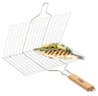 Image de Panier à griller avec poignée en bois, 34 x 22 cm, en métal