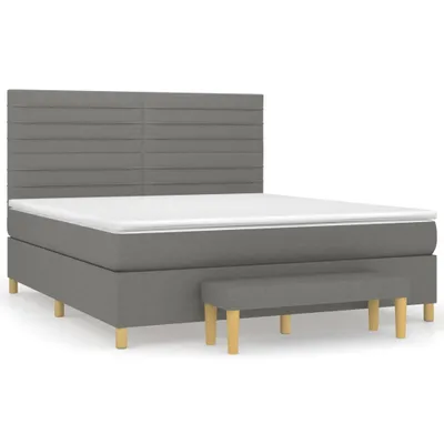 Imagen del producto de Cama con somier y colchón, color gris oscuro, 160x200 cm, tapizada en tela