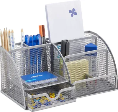 Obrázok produktu pre organizér na stôl relaxdays strieborný kov 6 priehradiek 27,5 x 14,0 x 12,5 cm