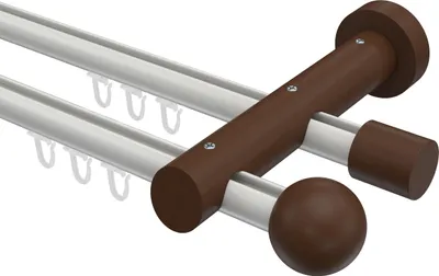 Produktbild von Interdeco Innenlaufstange / Gardinenstange mit Innenlauf Weiß / Nussbaum lackiert, Typ Talent Luina (Kugel), 20 mm Ø 2-läufig, 480 cm