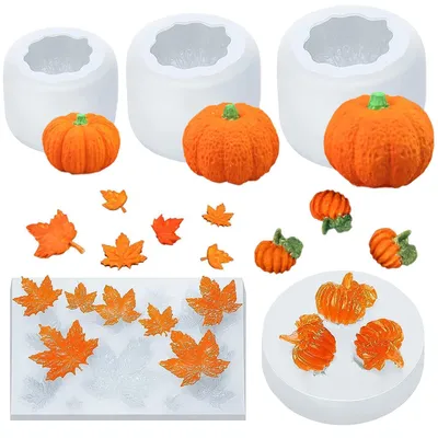 Obrázek produktu pro Silikonové formy, sada 5 kusů, motiv dýně a listu javoru, vhodné pro dekorace na Halloween a Den díkůvzdání