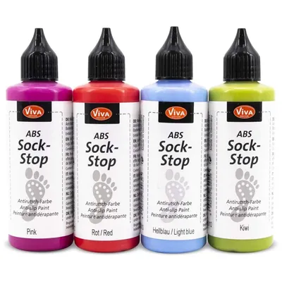 Produktbild von Viva Decor ABS Sock-Stop Antirutsch-Farbe Set Colored Dreams, 4 x 82 ml, Textilfarbe für Socken, Hausschuhe und Teppiche, waschbar bei 30 °C