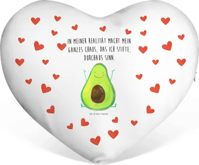Produktbild von Mr. & Mrs. Panda Herz Kuschelkissen Avocado Glücklich - Weiß - Geschenk, Chaotisch, dekoartikel, Verrückt, Sofakissen, Partnerkissen, Dekokissen, Herzkissen, Chaos
