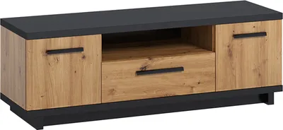 Produktbild von TV-Schrank INES IN-07 mit 2 Türen 1 Schublade Fernsehschrank 135 cm Fernsehtisch Lowboard Wohnzimmer Schrank Loft (Artisan Eiche / Schwarz)