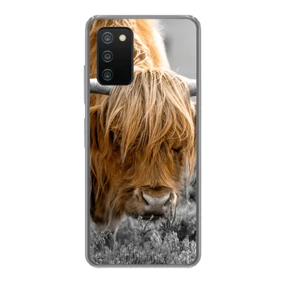 Produktbild von MuchoWow® Handyhülle Schutzhülle Hülle für Samsung Galaxy A03s Scottish Highlander - Pflanzen - Schwarz - Weiß Silikon Softcase Handy Hülle - Schutz