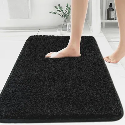 Produktbild von Badezimmerteppich 80x120 cm Badematte Schwarz, Weich Mikrofaser Badvorleger Waschbar Duschvorleger rutschfest, Flauschiger Badteppich