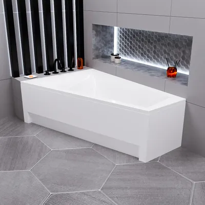 Image de ECOLAM Baignoire trapéze Rita 160x100 cm gauche + tablier en acrylique | Vidange automatique Alcaplast + Pieds et silicone | set complet
