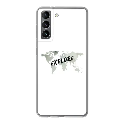 Produktbild von MuchoWow® Handyhülle Schutzhülle Hülle für Samsung Galaxy S21 Weltkarte - Grau - Zitat Silikon Softcase Handy Hülle - Softcase