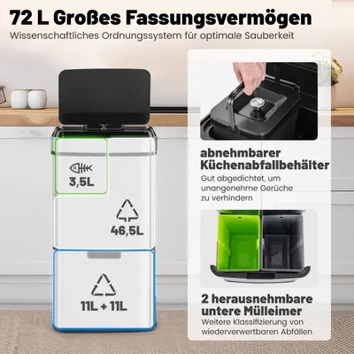 Obrázek produktu pro 72l bezdotykový nerezový odpadkový koš se senzorem