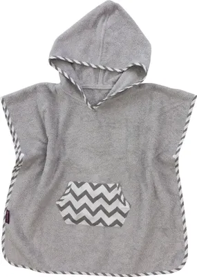 Produktbild von Puckdaddy Bade Poncho Svea 57x84cm Baby Poncho mit Kapuze mit Chevron Muster in Grau