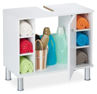 Waschtischunterschrank MDF, weiß, 53,5x60x32 cm, 1 Tür, 7 Fächer