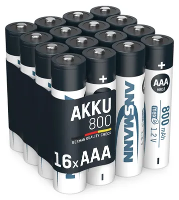Produktbild von ANSMANN Akku Micro AAA 800 mAh 1,2V Ni-MH, 16 Stück