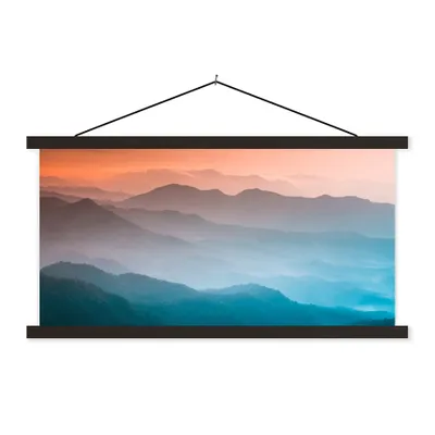 Produktbild von MuchoWow® Textilposter Berge - Sonne - Orange - Natur 120x60 cm mit schwarzem Rahmen - Dekoration Schlafzimmer